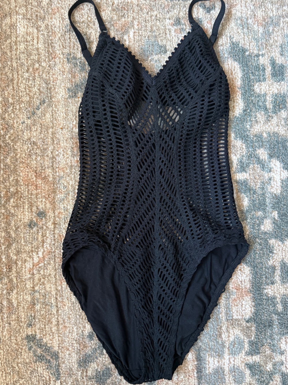 Robin Piccone Black Crochet One-Piece Swimsuit